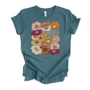Retro Daisy Collage T-Shirt: Colorful Floral Design
